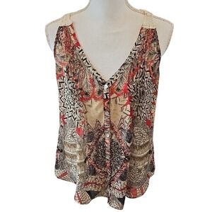 Y2K Boho Crochet Tank Top Halter Flowy Button Up V-Neck Medium Miss Kelly‎ 1999